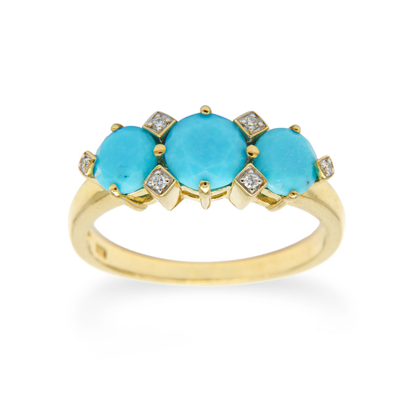 Turquoise and Diamond Yellow Gold Ring