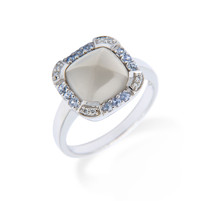 Black Moonstone, Topaz and Diamond Gold Ring