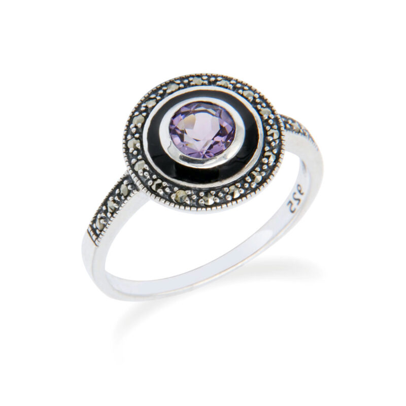 Amethyst and Marcasite Sterling Silver Ring