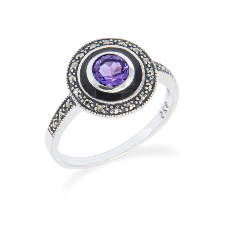 Amethyst and Marcasite Sterling Silver Ring