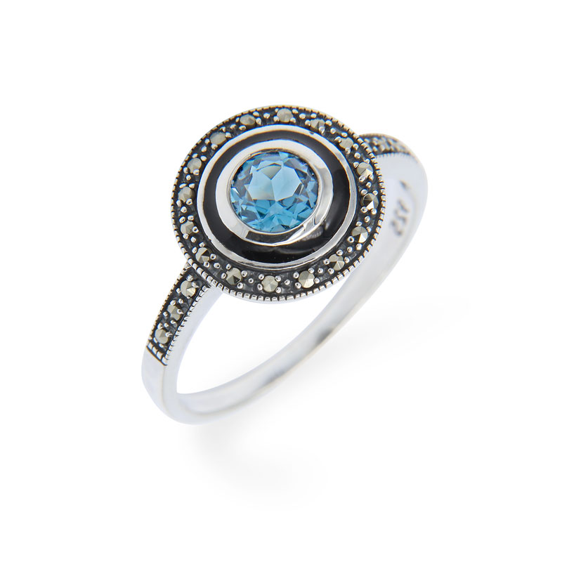 Topaz and Marcasite Sterling Silver Ring