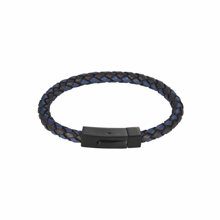 Black+Blue Italian Leather Stainless Steel Bracelet