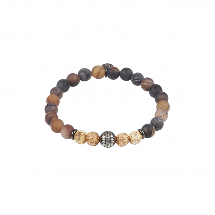 Matt Agate Earth Stone Bead Antique plated Stainless Steel Bracelet