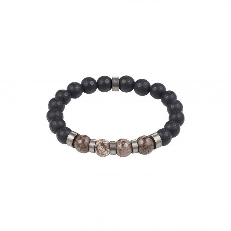 Black Hematite/Brown Alabaster Antique Ion plated Stainless Steel Bead Bracelet
