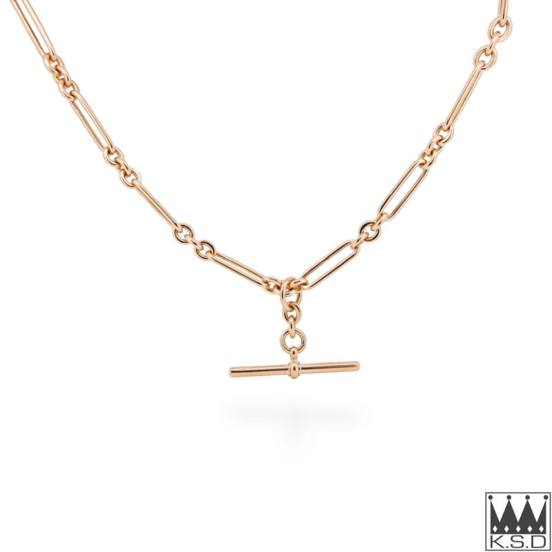45cm 15ct Rose Gold Link Fob Chain Necklace