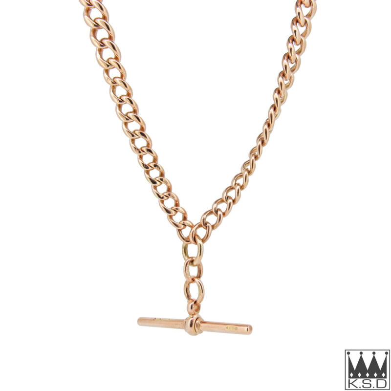 44cm 9ct Rose Gold Curb Fob Chain Necklace