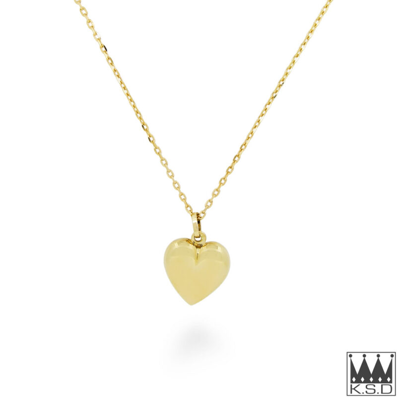 Puff Heart 9ct Gold Pendant and Necklace