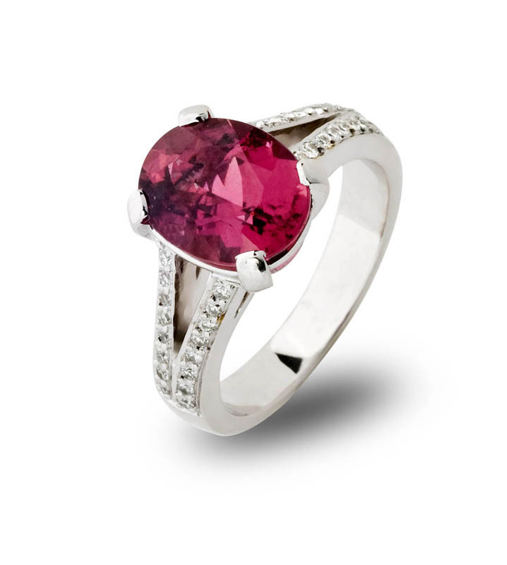 Ruby and Diamond Solitaire Split Band Ring