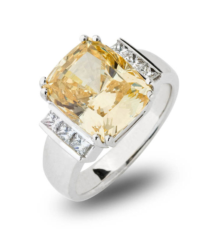 Synthetic Yellow Stone and Diamond Vintage Ring