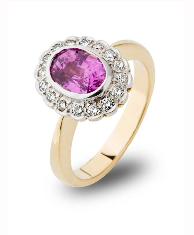 Oval Pink Sapphire and Diamond Cluster Ring