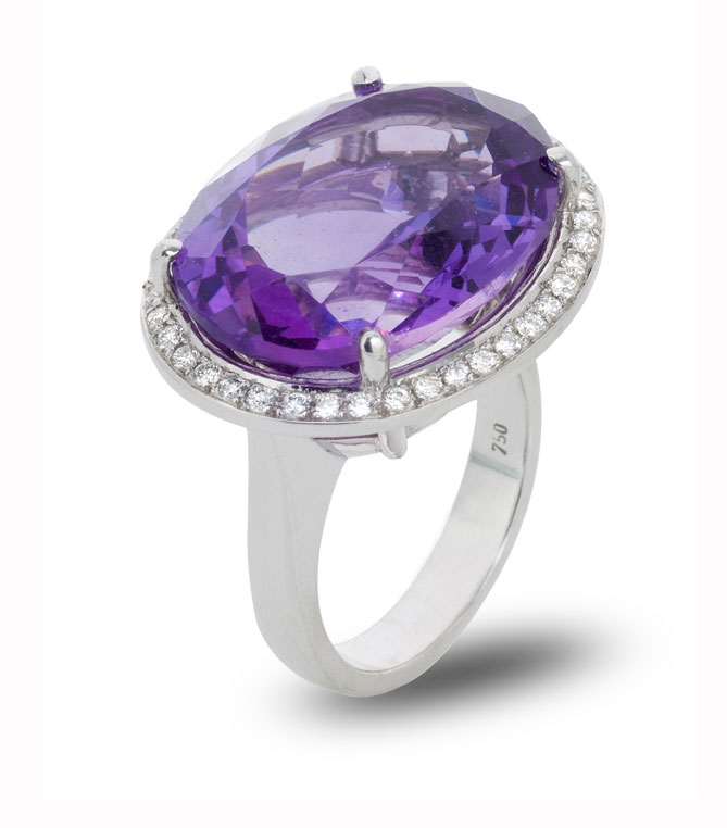 Oval Amethyst and Diamond Halo Ring