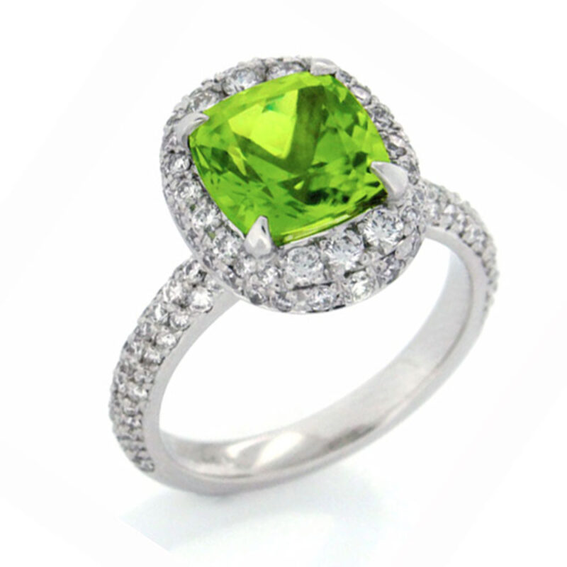 Peridot and Diamond Halo Pave Ring