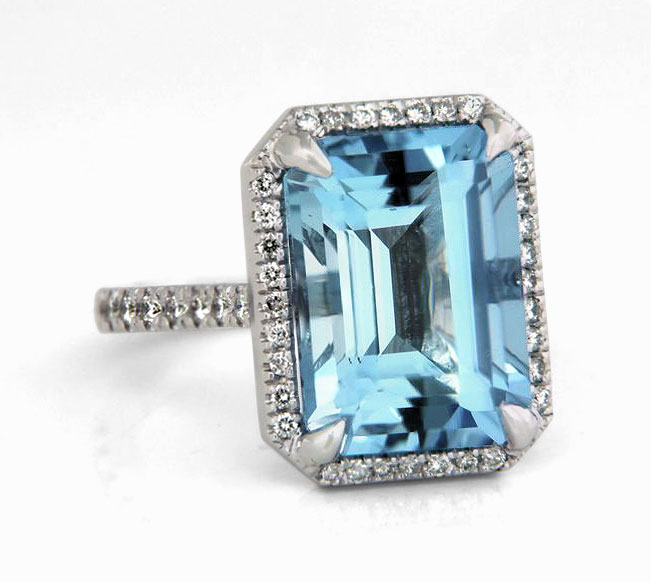 Aquamarine and Diamond Halo Ring