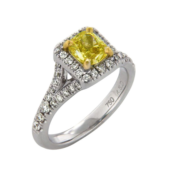 Cushion Cut Yellow Diamond Halo Ring