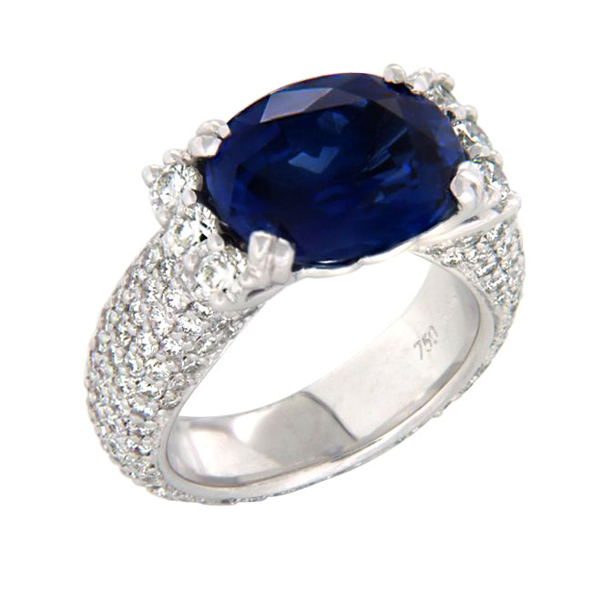 Oval Sapphire and Pave Diamond Ring