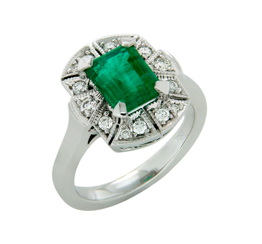 Columbian Emerald and Diamond Vintage Ring