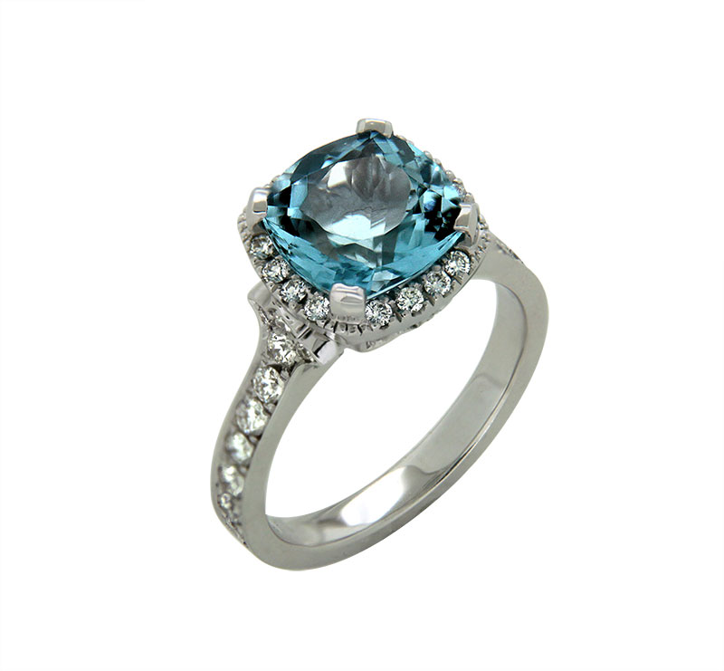 Blue Zircon and Diamond Vintage Ring