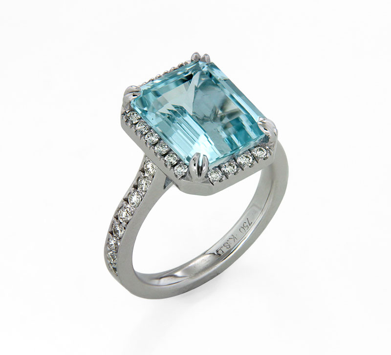 Aquamarine and Diamond Halo Ring