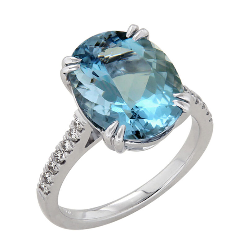2ct Aquamarine and Diamond Solitaire Ring