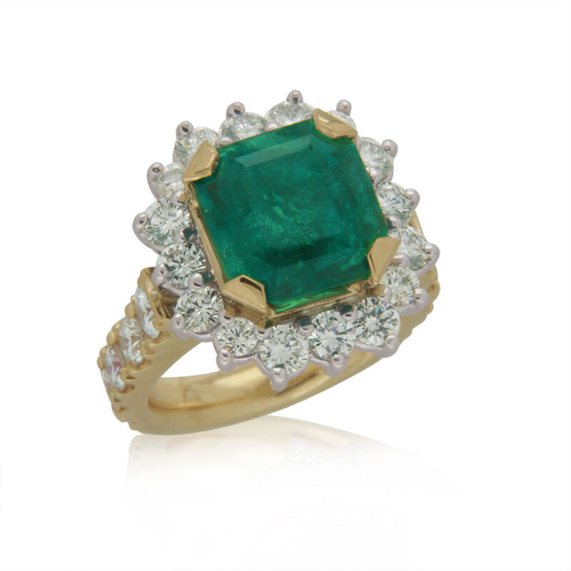 Columbian Emerald and Diamond Cluster Ring