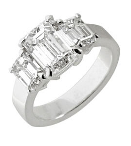 Three Stone Emerald Cut Diamond Ring