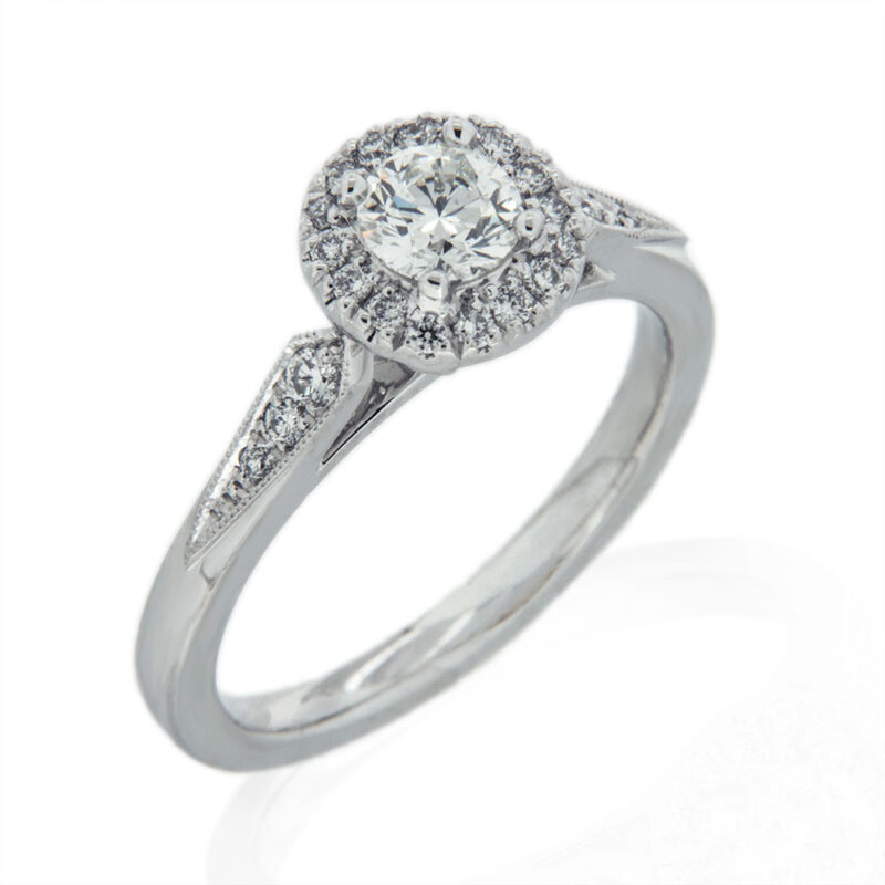 Round Diamond Halo Millgrain Ring