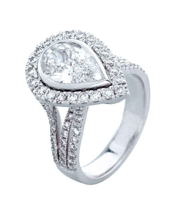 Pear Shaped Diamond Halo Split Band Ring