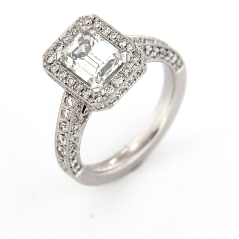 Emerald Cut Diamond Halo Vintage Ring