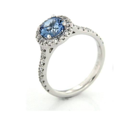 Round Sapphire and Diamond Halo Ring
