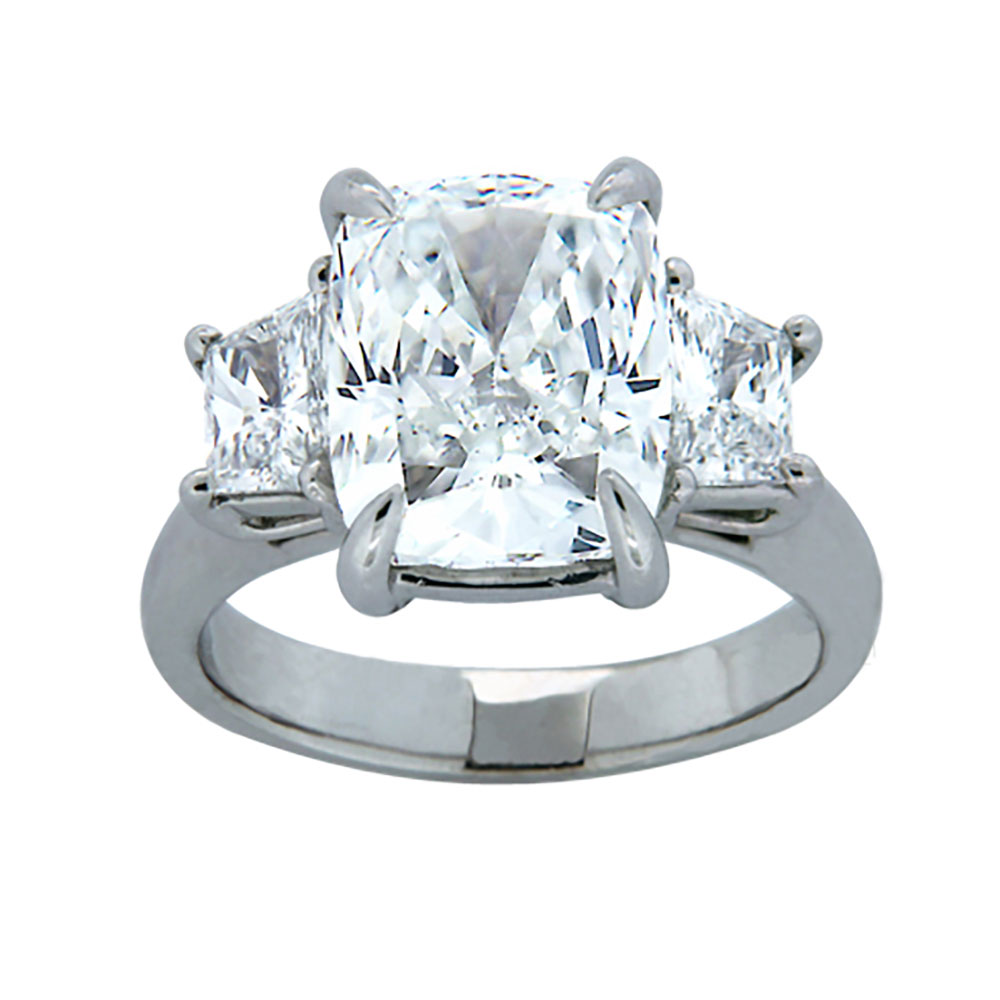 Radiant and Trapezoid Cut Three Stone Diamond Ring