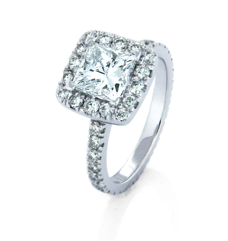 Princess and Round Diamond Halo Ring