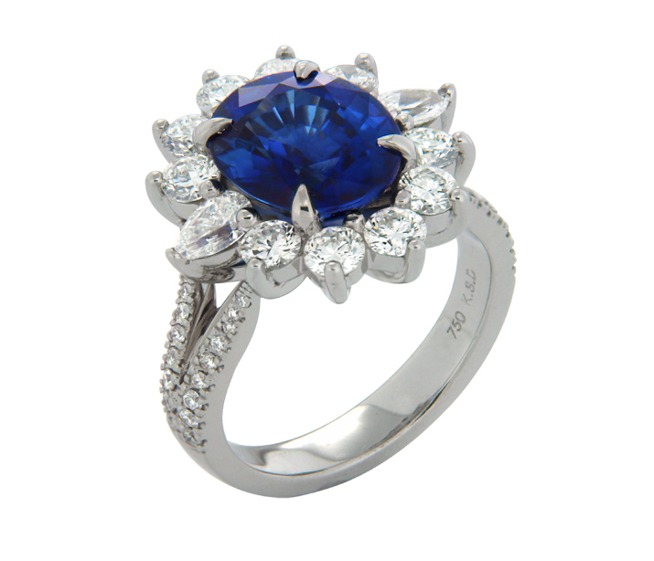 Sapphire and Diamond Cluster Ring