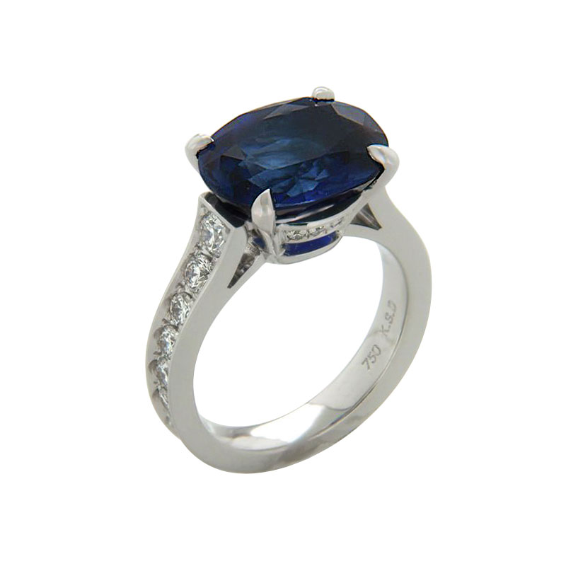 Sapphire Solitaire and Diamond Ring