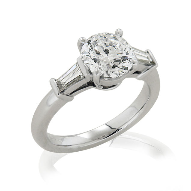 Three Stone Round and Tapered Diamond Engagement Ring