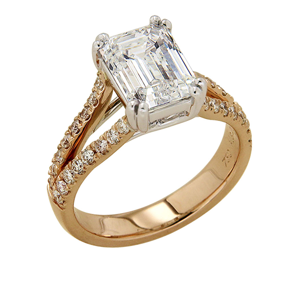 Emerald Cut Diamond Set Gold Ring