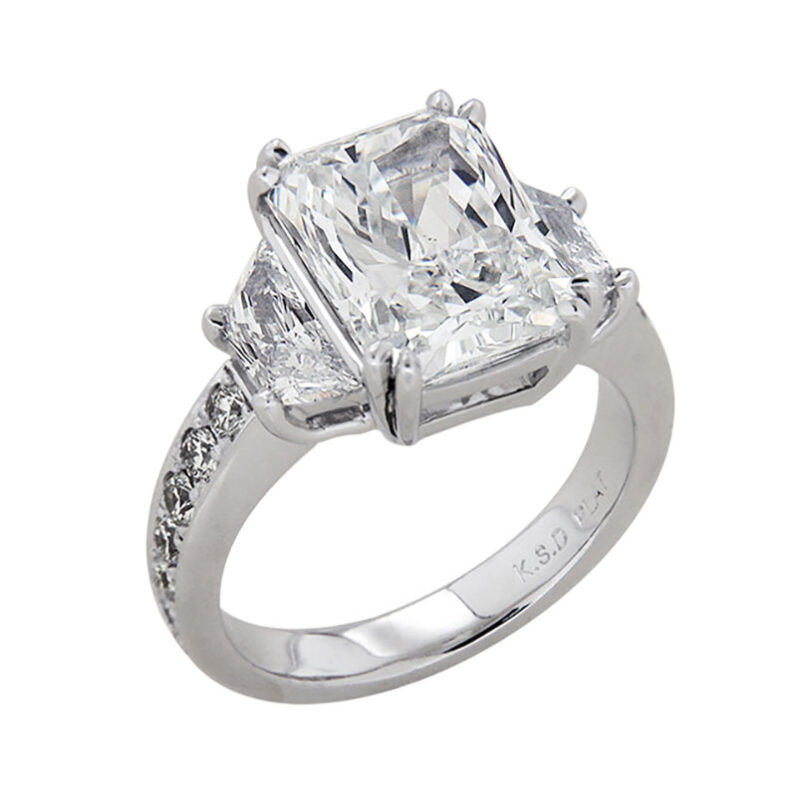 Three Stone Emerald Cut Radiant Diamond Ring