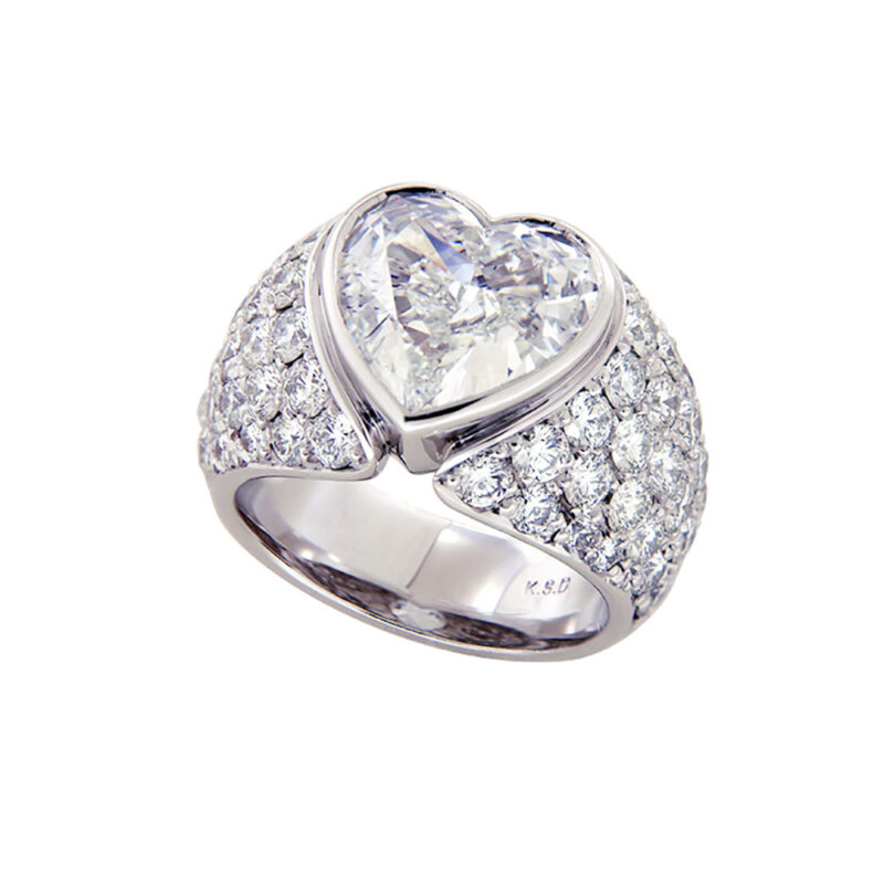 Heart Shaped Diamond and Pave Set Ring