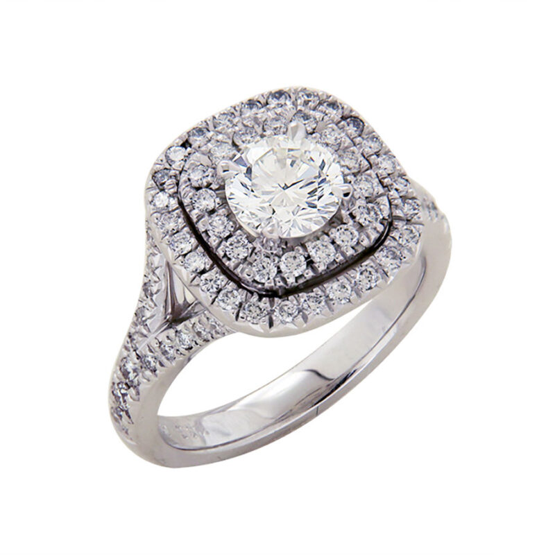 Double Halo Split Band Diamond Ring