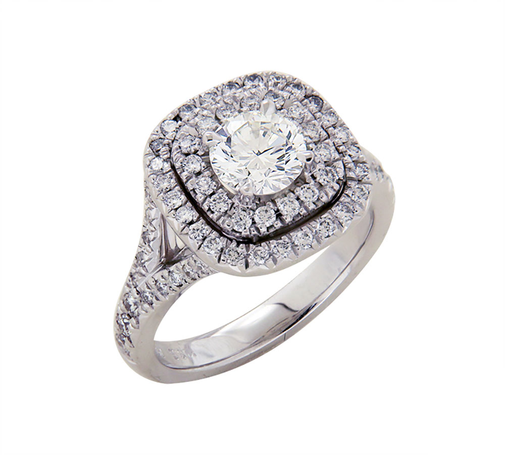 Double Halo Split Band Diamond Ring