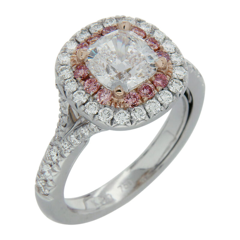 Double Halo Pink and White Diamond Ring