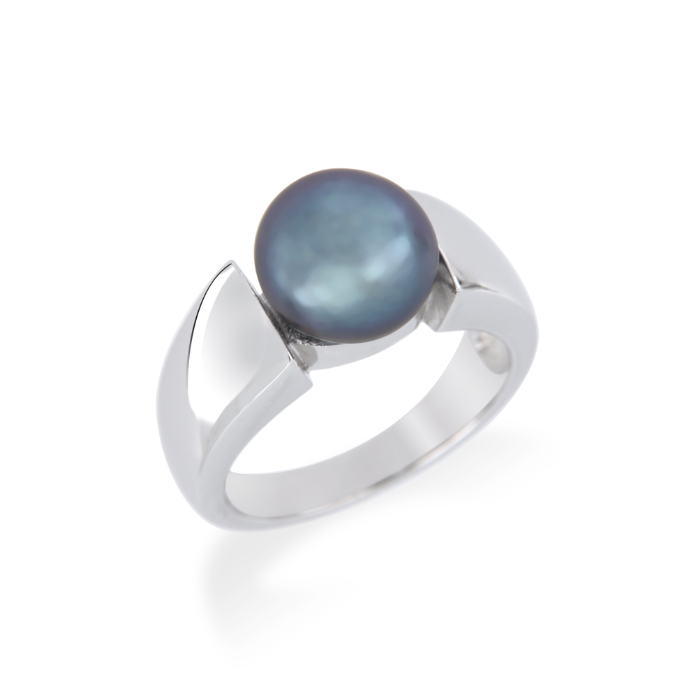 10-10.5mm Button Black Freshwater Pearl Ring