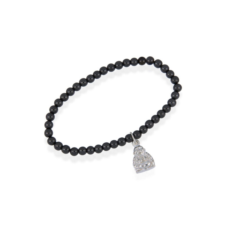 Hematite and Silver Buddha Bracelet