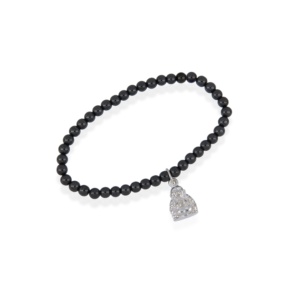 Hematite and Silver Buddha Bracelet