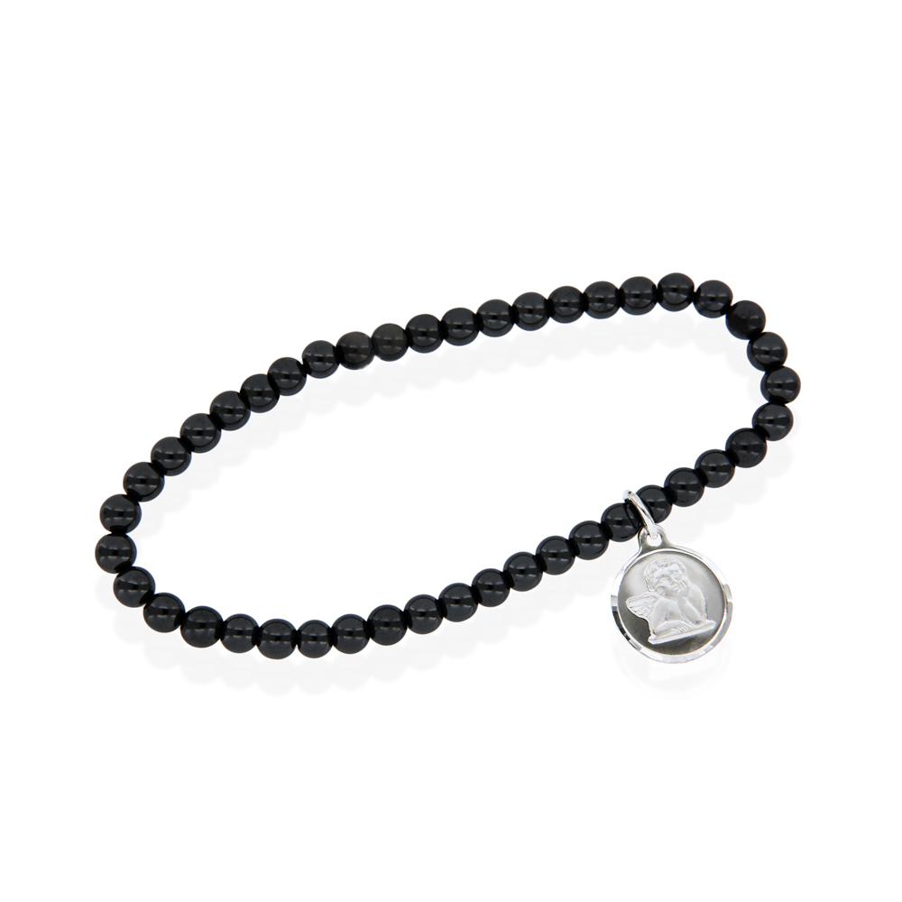 Hematite and Silver Guardian Angel Bracelet