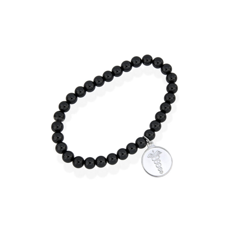 Hematite and Silver (Medical) Rod of Aesculapius Bracelet