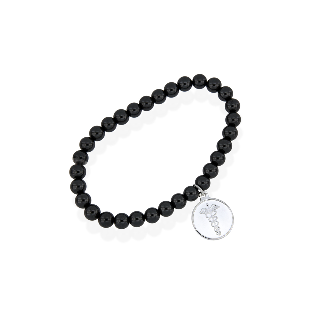 Hematite and Silver (Medical) Rod of Aesculapius Bracelet