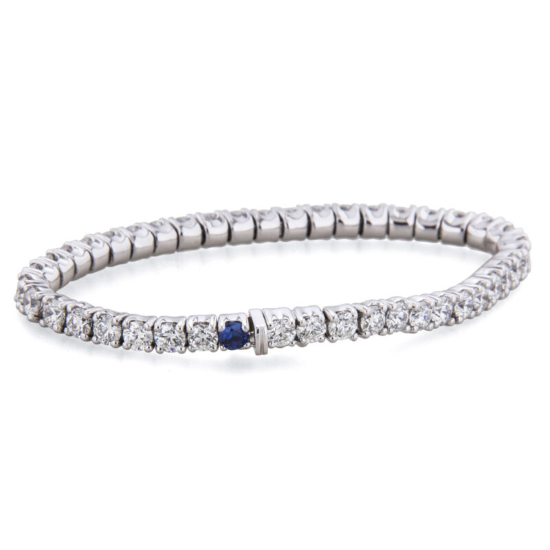 Diamond Bracelet with Single Sapphire