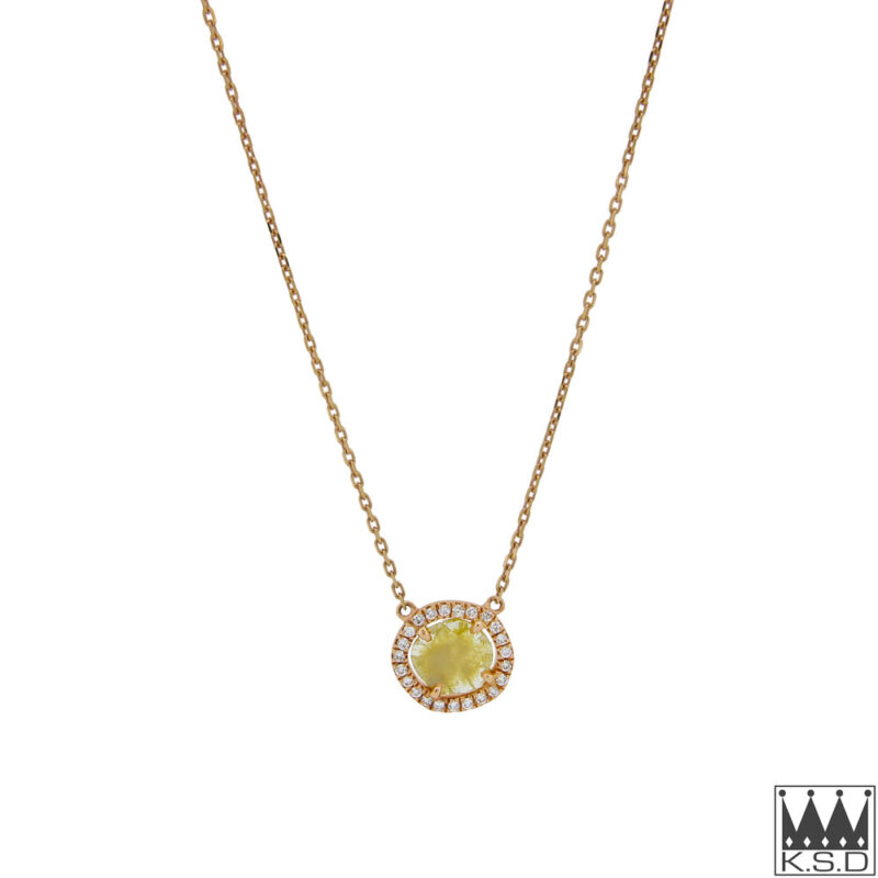 Diamond Slice Set in a Diamond Set Rose Gold Pendant and Chain