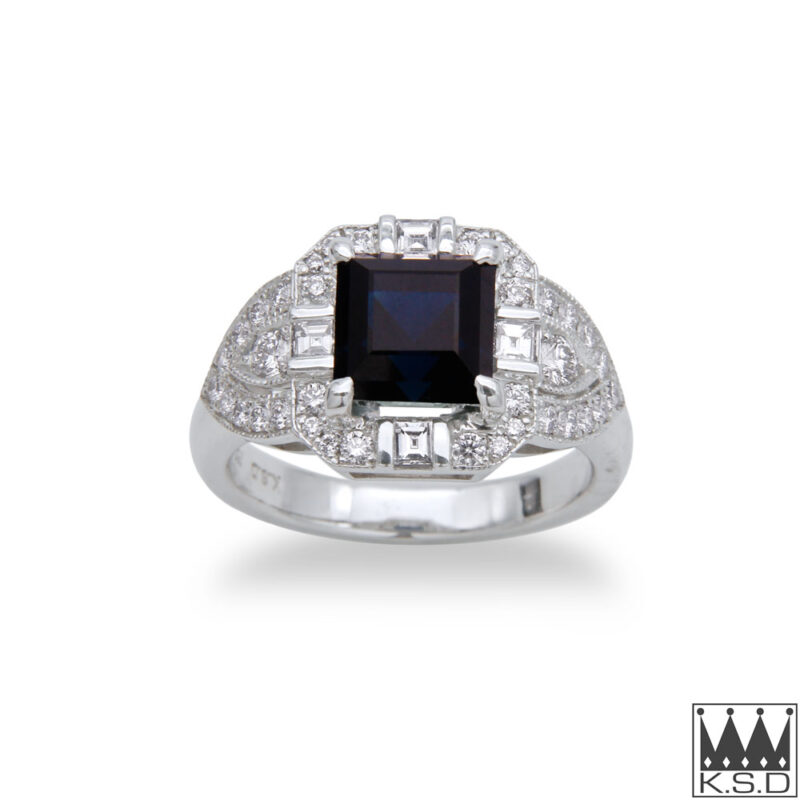 Ornate Sapphire and Diamond Mill Grain Ring