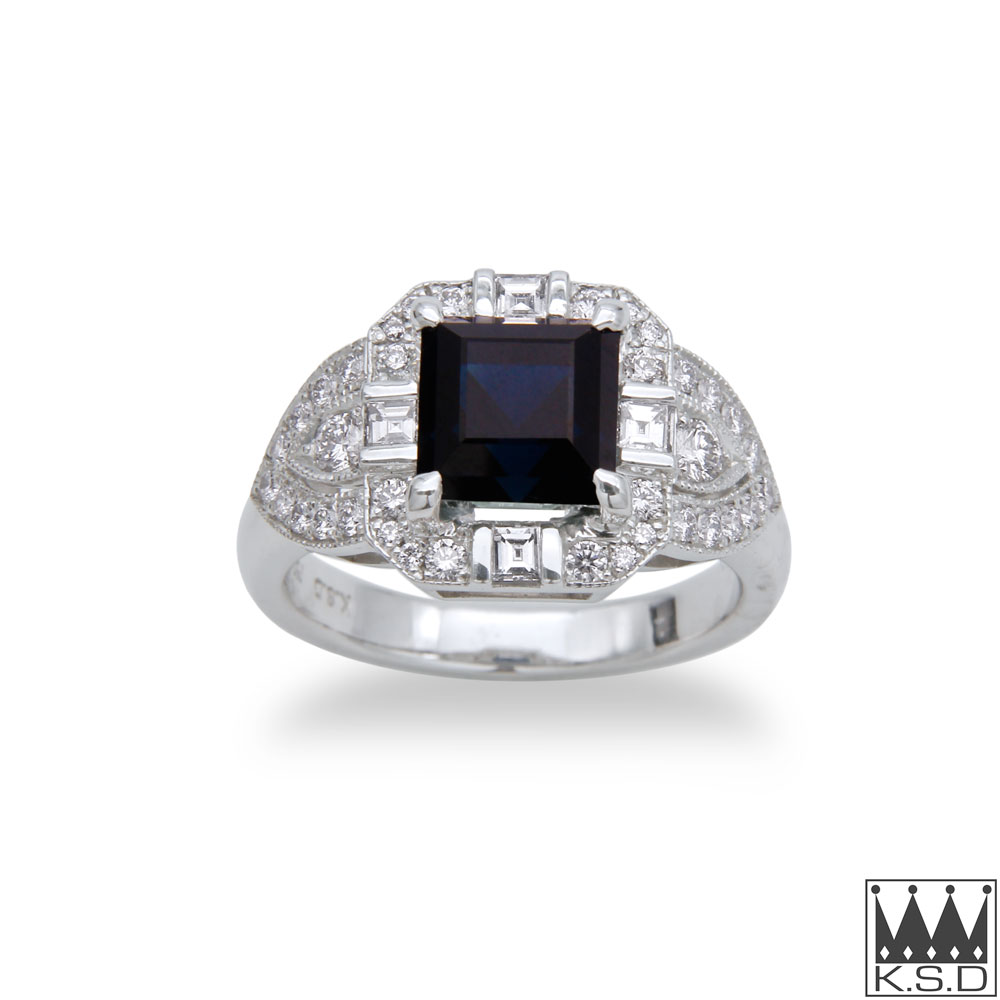 Ornate Sapphire and Diamond Mill Grain Ring